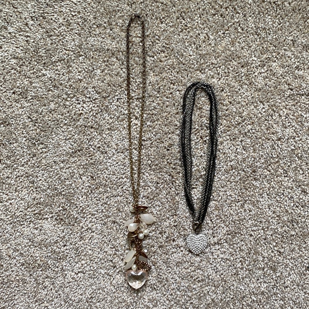Paparazzi Crystal Cascade & Heart and Rhinestone Heart Pendant Necklaces (2)